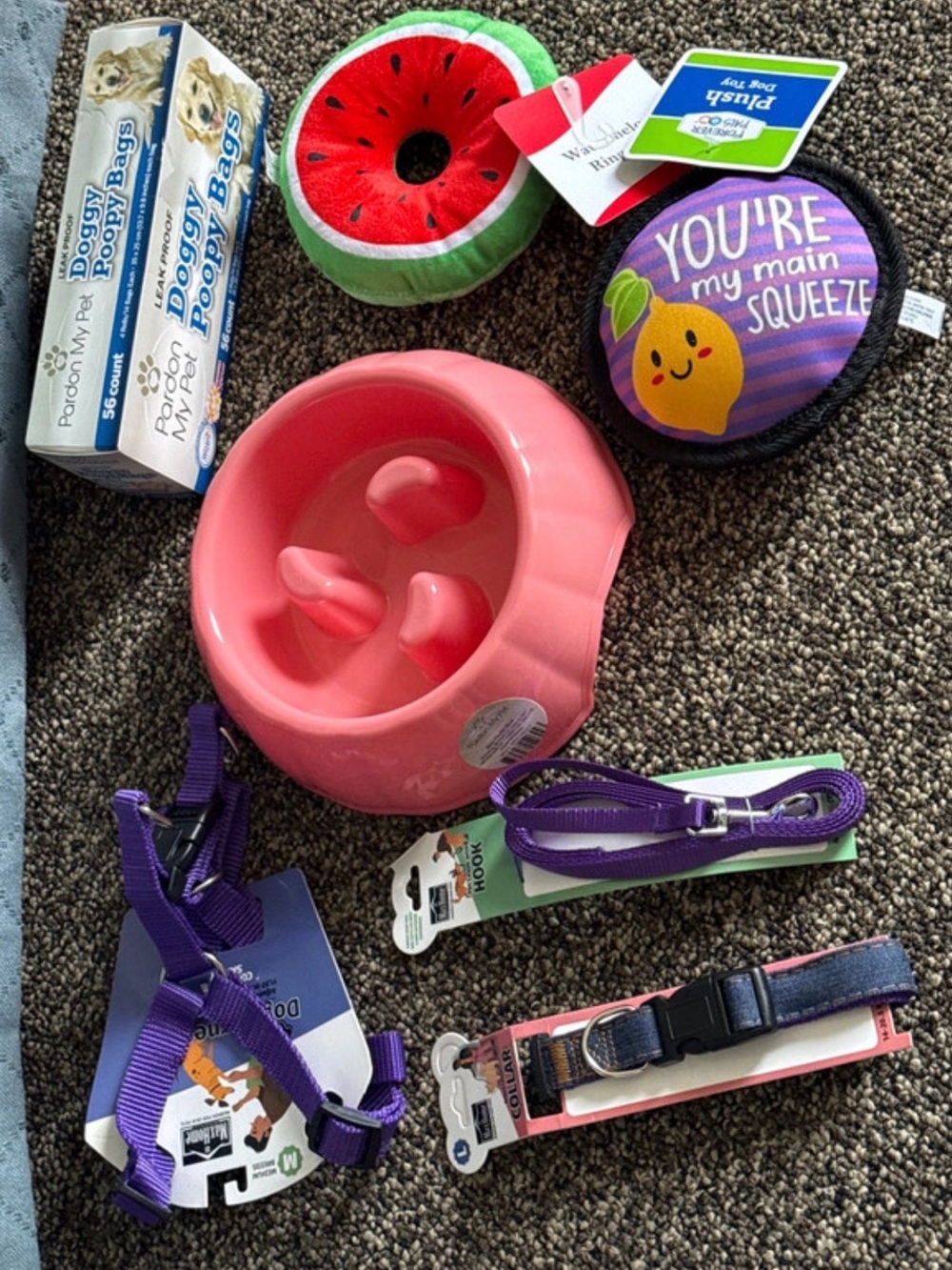 🐶 Dog/Puppy Starter Bundle – Collar, Harness, Leash, Bowl, Toys & Poop Bags
